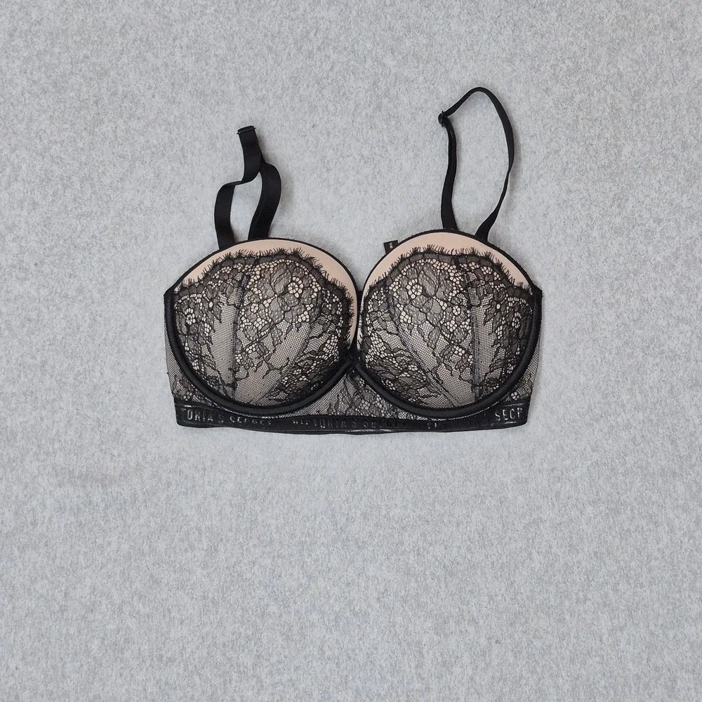 Victoria's Secret Women Bra 32DD Black Floral Very Sexy Push Up Underwired